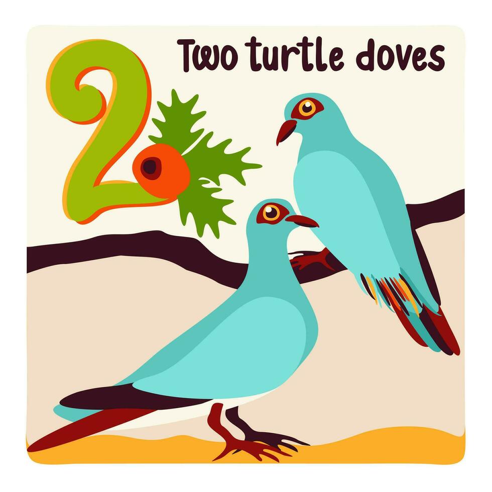 dos Tortuga palomas doce dias de Navidad vector