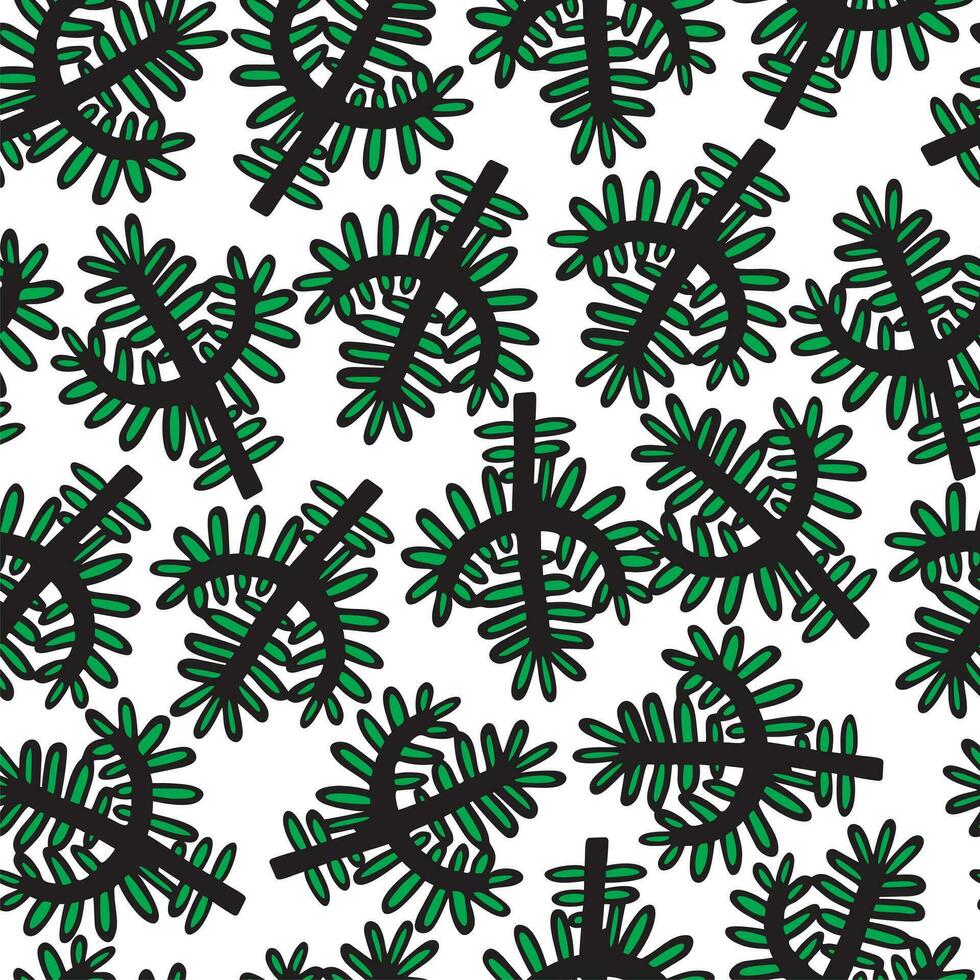 Seamless pattern background with winter Christmas holly, spruce branches, twigs. Floral botanical elements. Hand drawn line vector illustration.