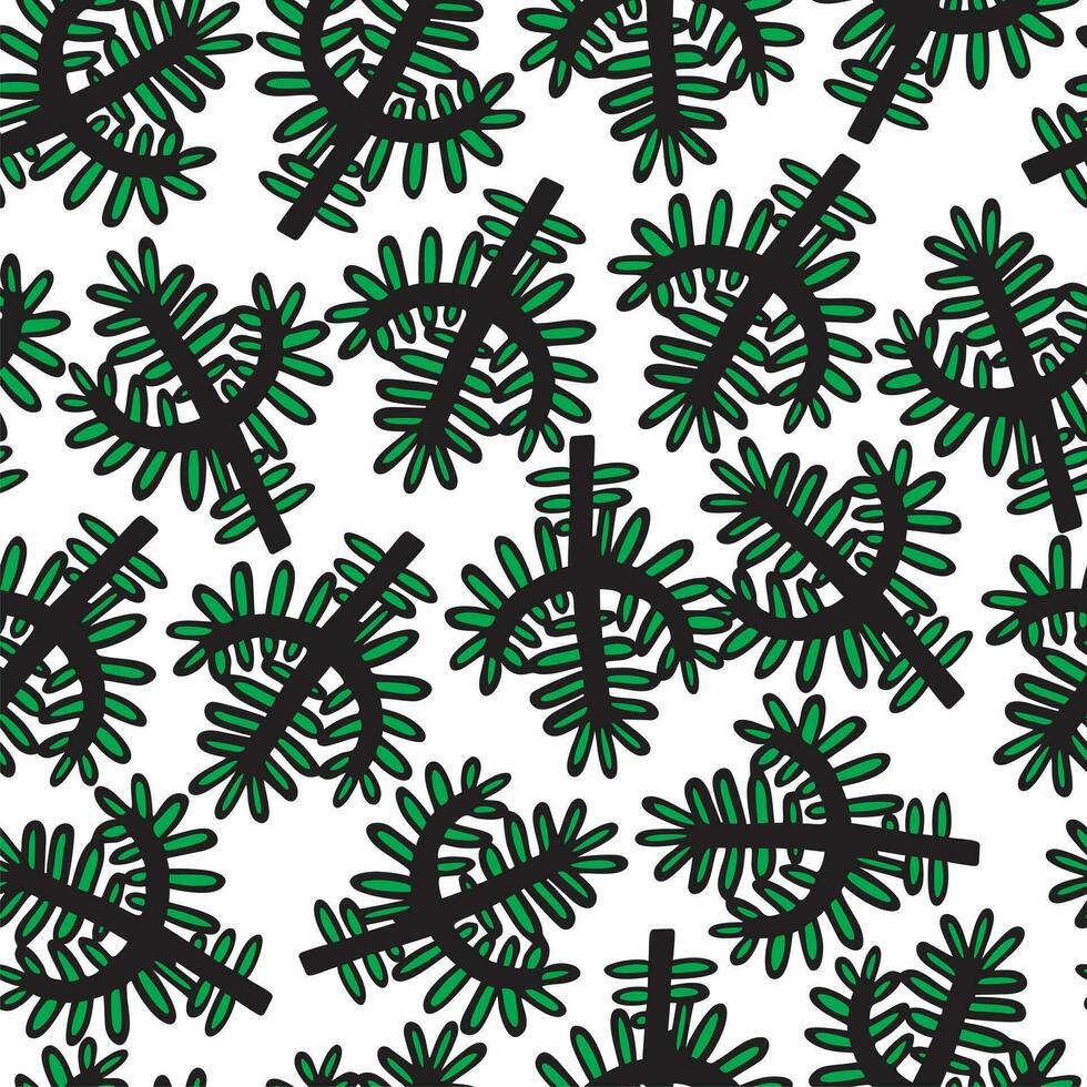 Seamless pattern background with winter Christmas holly, spruce branches, twigs. Floral botanical elements. Hand drawn line vector illustration.