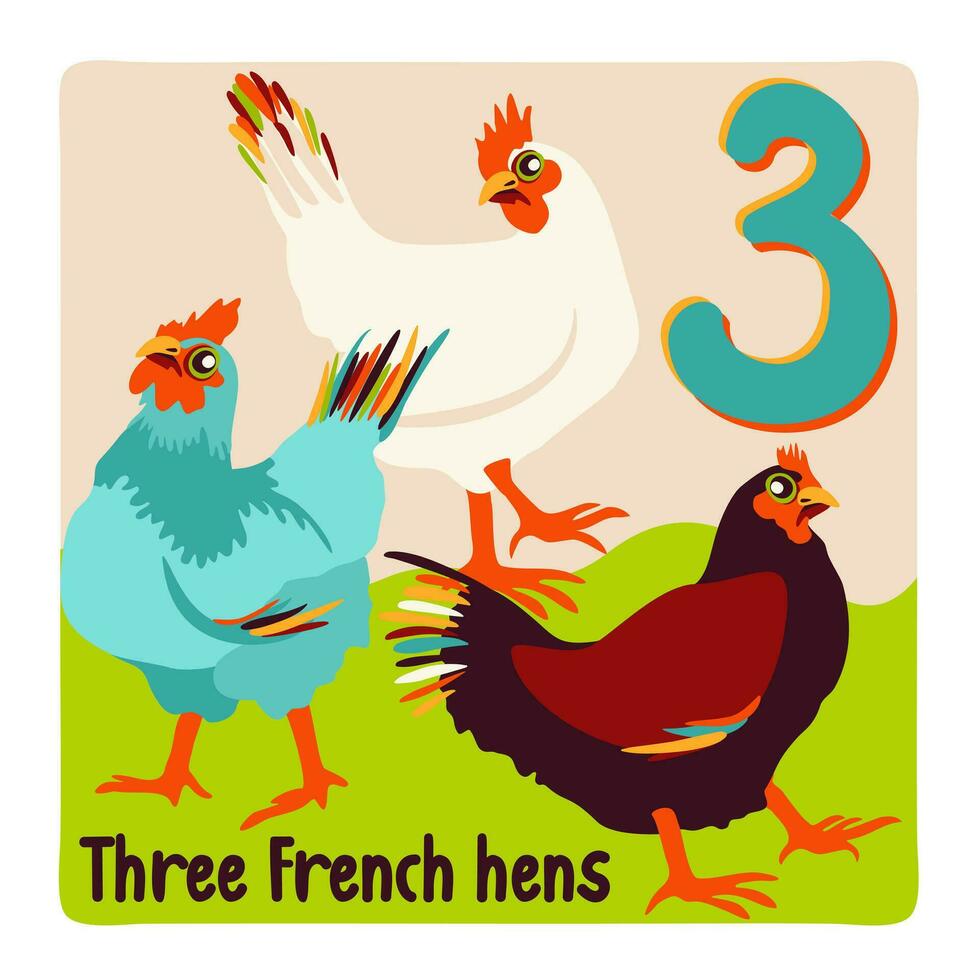 Three French hens. Twelve days of Christmas vector