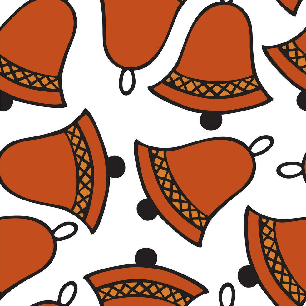 Orange Bell Seamless Pattern On A White Background. Alarm Or Alert Symbol Icon Vector Illustration