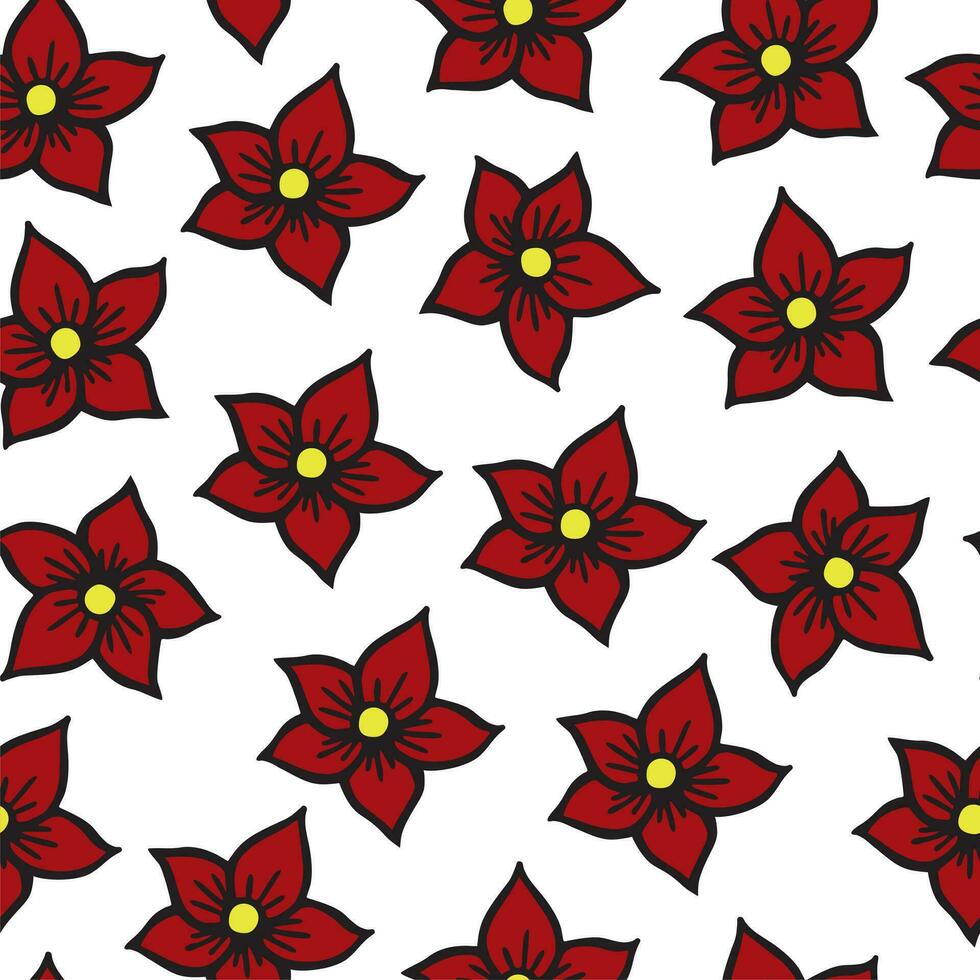 Seamless Pattern winter red Christmas flowers berries, Christmas decor. vector