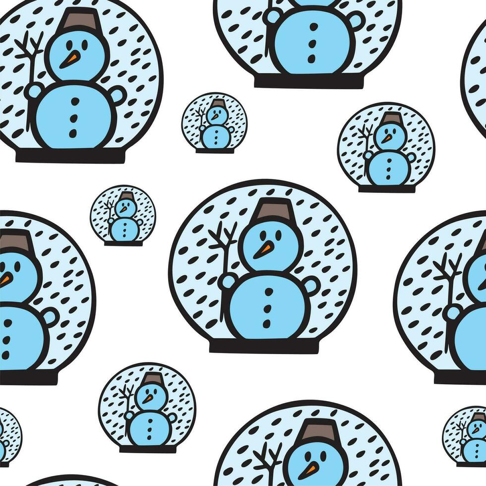 Seamless snow globe pattern with snowman. vector