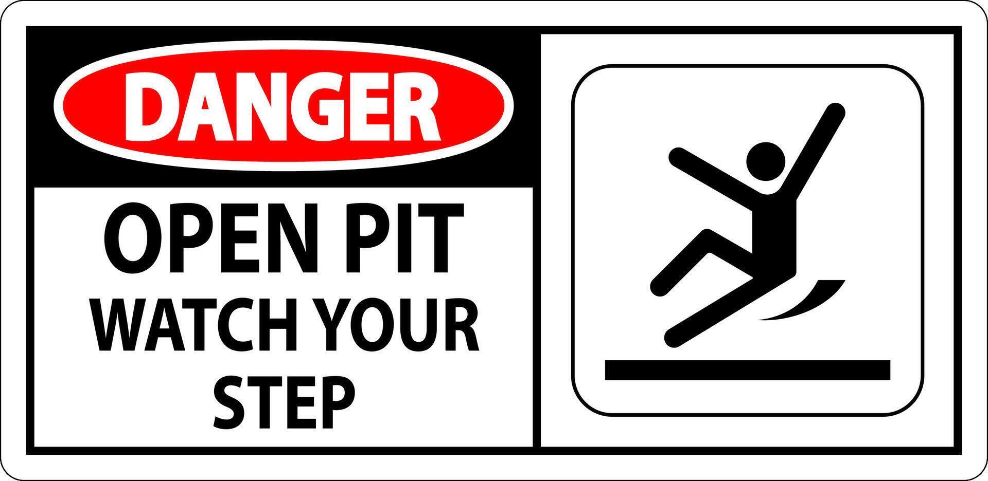 Danger Sign Open Pit, Watch Your Step vector