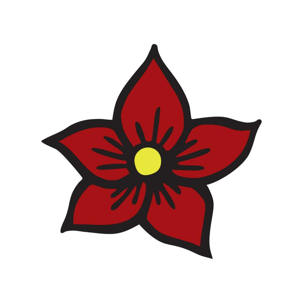 Red Christmas flower. Flat vector illustration of plant for creating Christmas designs.