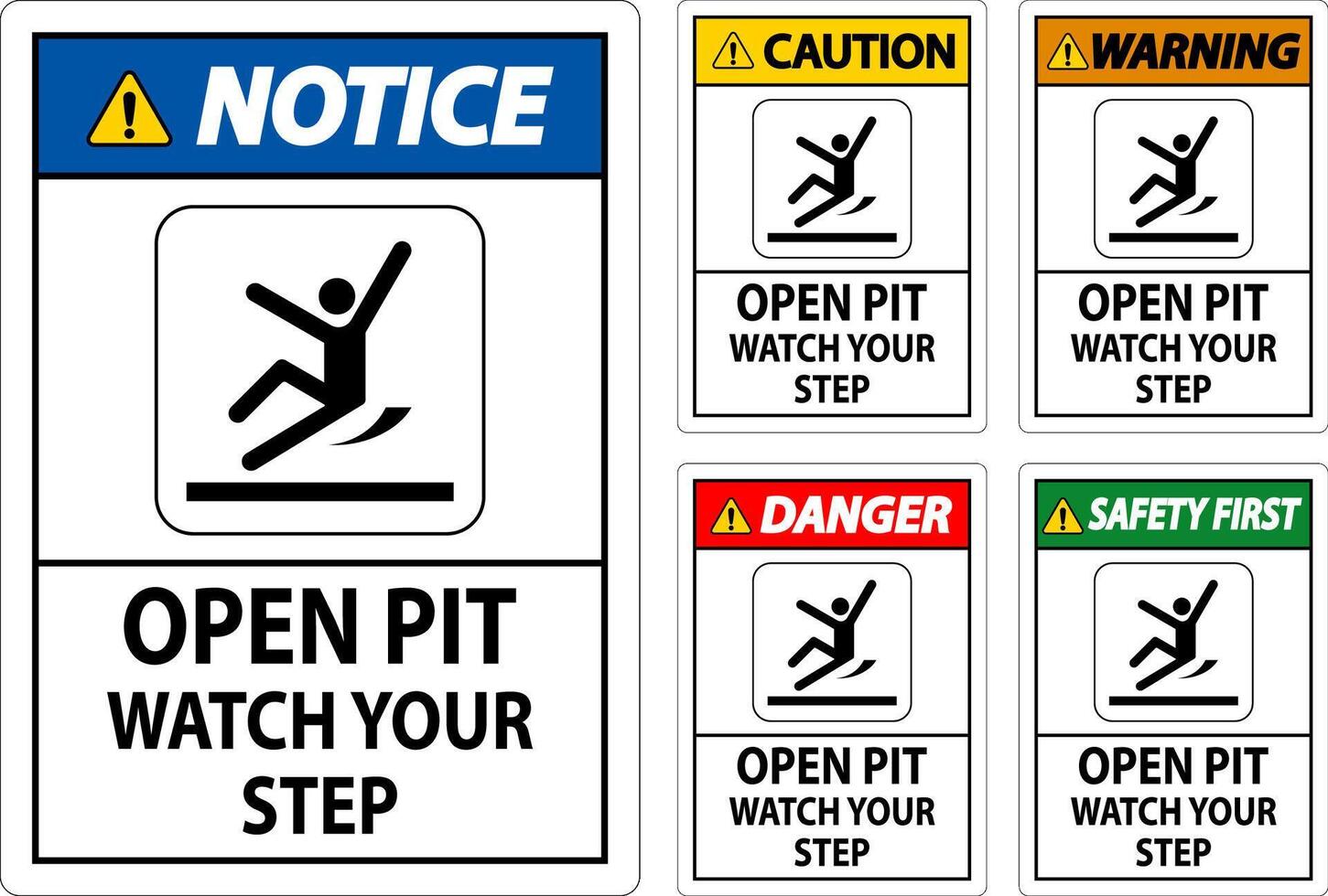 Caution Sign Open Pit, Watch Your Step vector