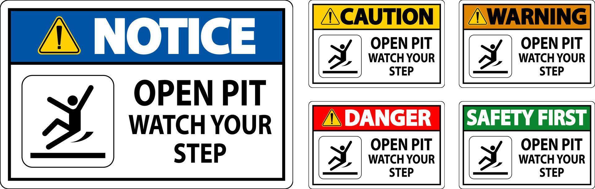 Caution Sign Open Pit, Watch Your Step vector