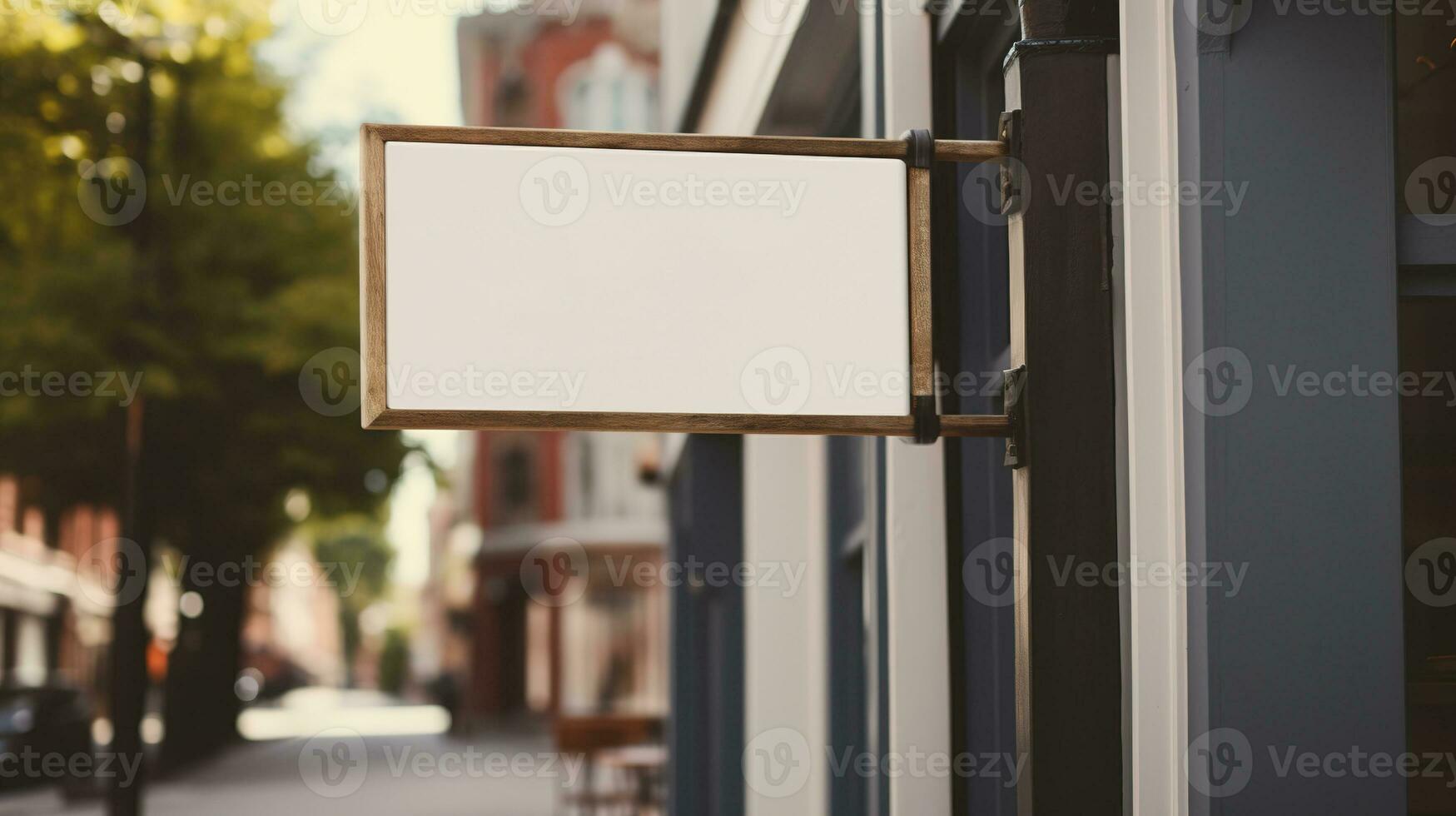 AI generated Generative AI, coffee shop street signboard mock up for logo design, brand presentation, aesthetic muted neutral colors, on the wall outdoor photo