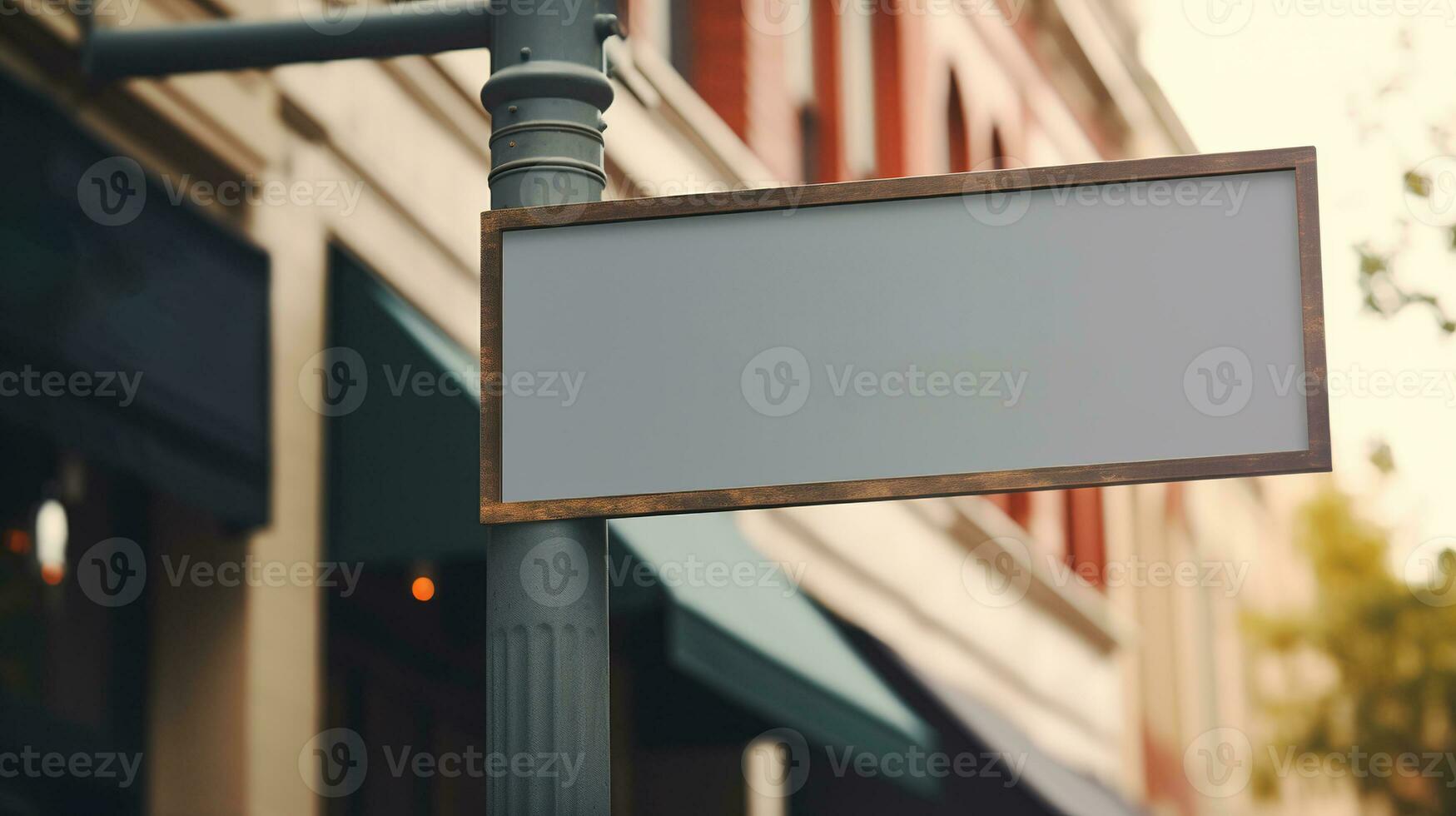 AI generated Generative AI, coffee shop street signboard mock up for logo design, brand presentation, aesthetic muted neutral colors, on the wall outdoor photo