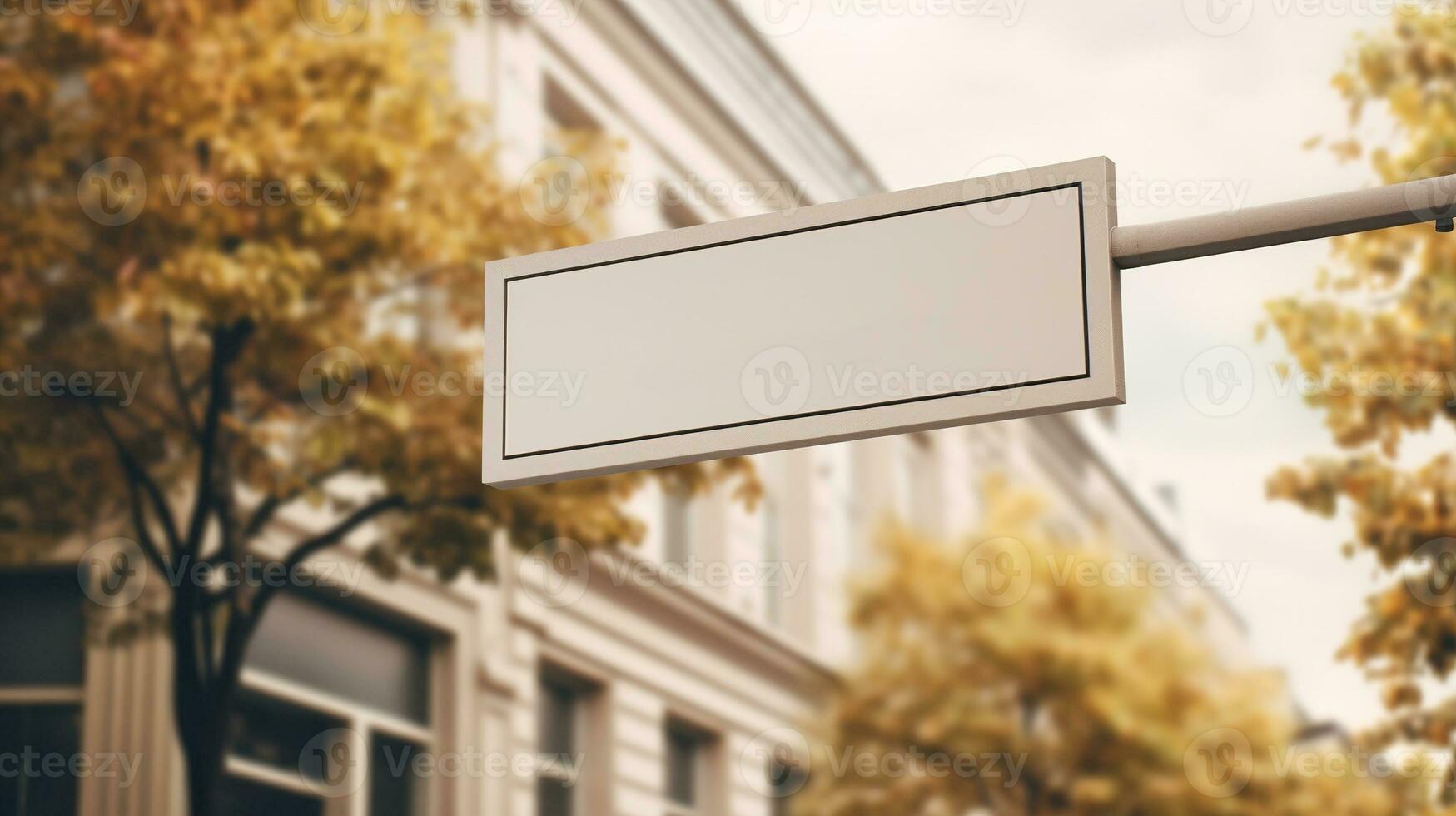 AI generated Generative AI, coffee shop street signboard mock up for logo design, brand presentation, aesthetic muted neutral colors, on the wall outdoor photo