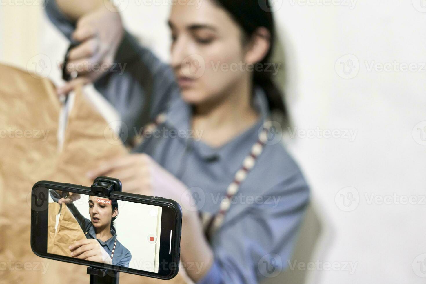 Multiracial florist blogger live streaming online photo