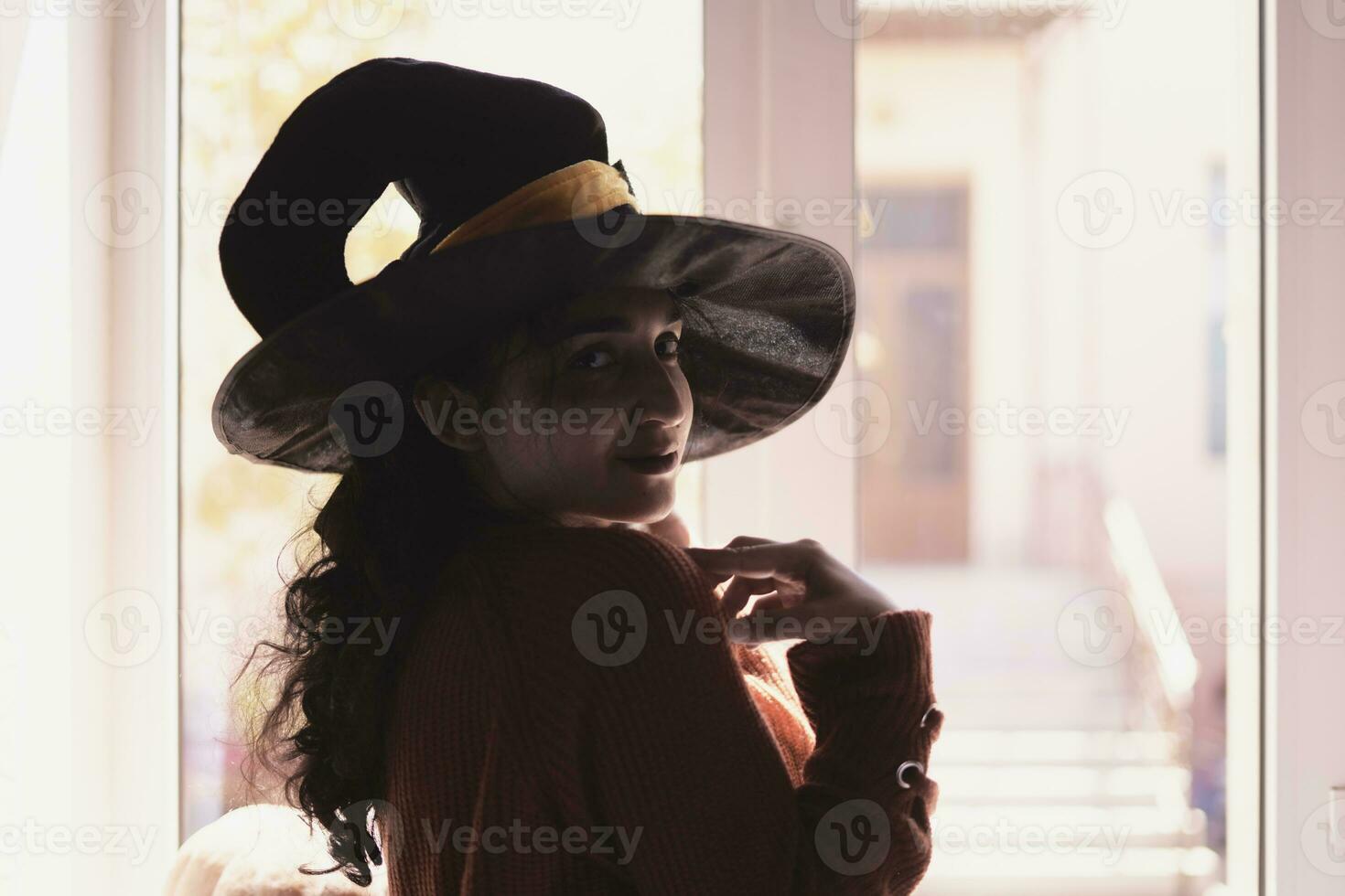 Halloween lady with witch cup photo