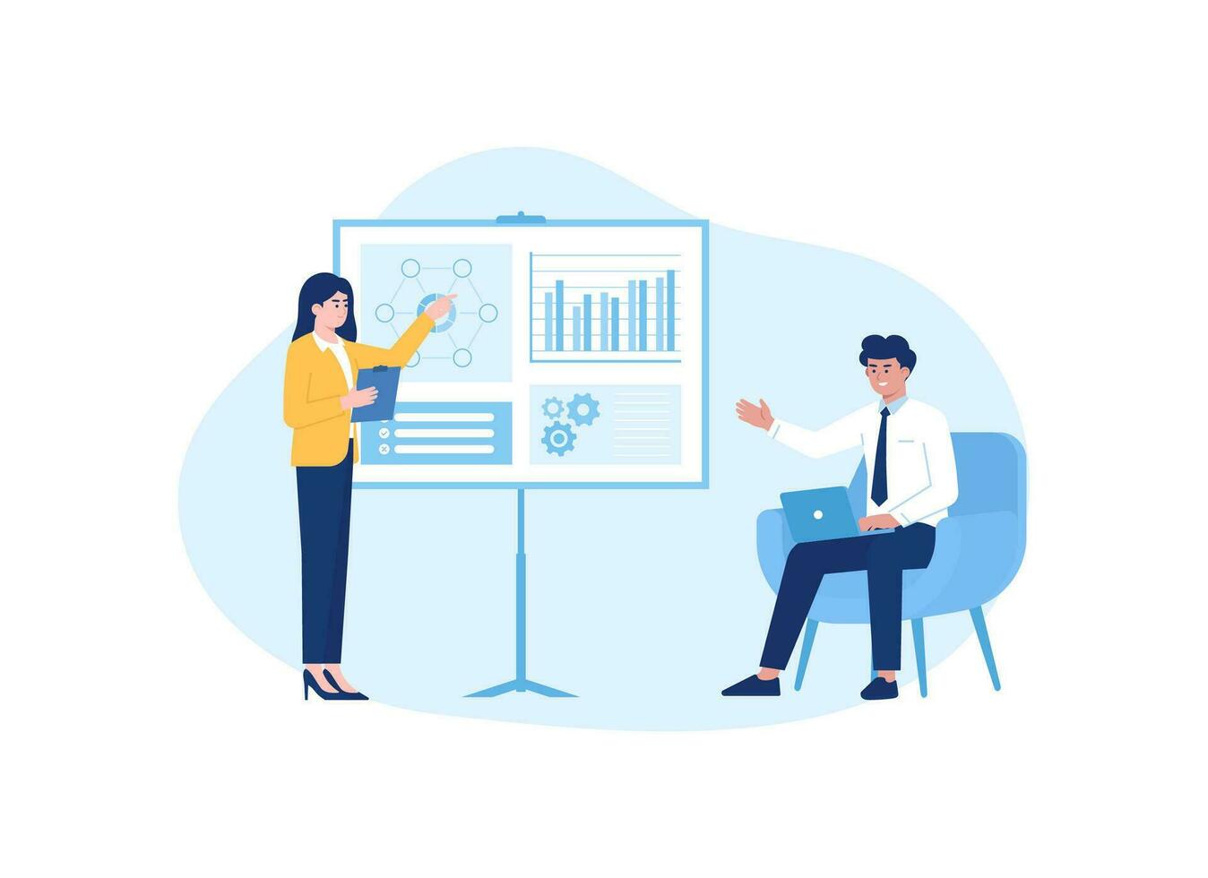 entrepreneurs having a discussion about business development concept flat illustration vector