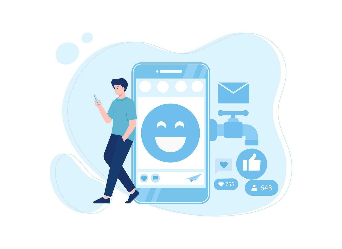 a man addicted to social media  concept flat illustration vector