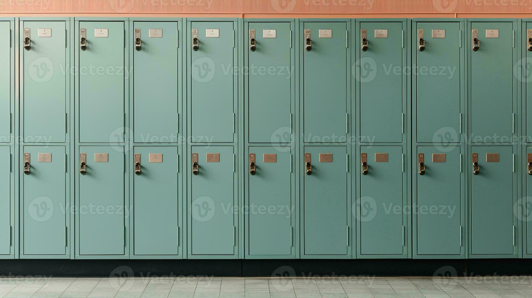 ai generado generativo ai, fila de alto colegio casilleros en el pasillo, armario habitación foto