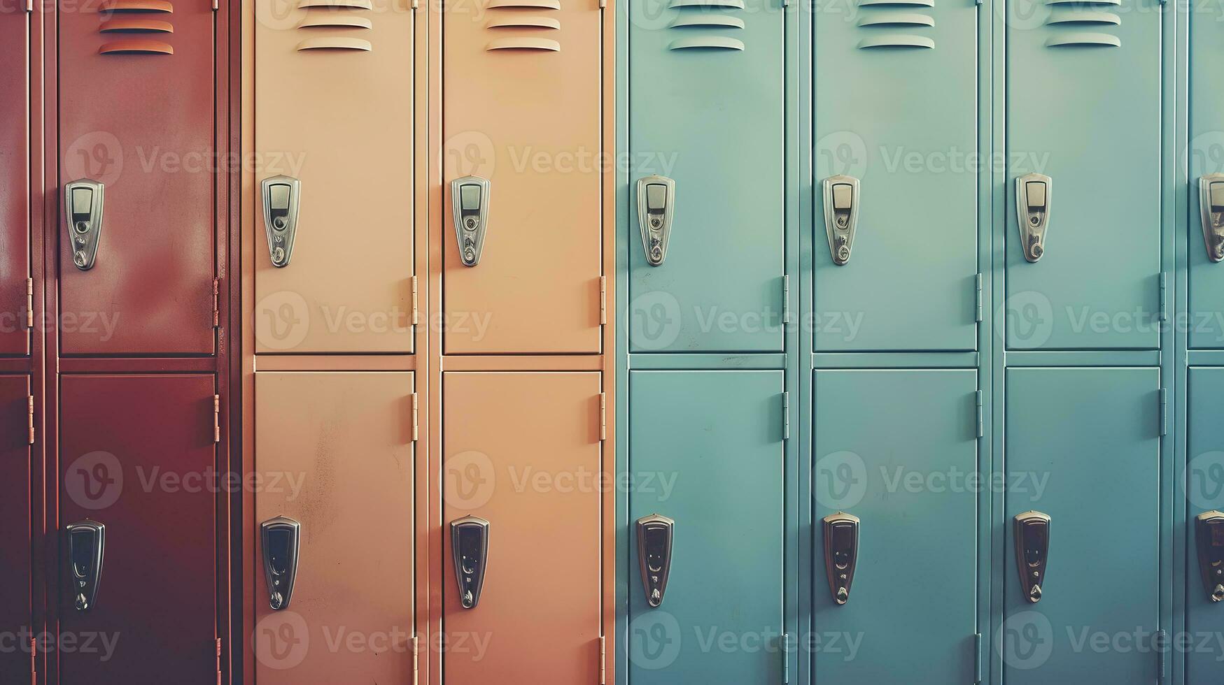 ai generado generativo ai, fila de alto colegio casilleros en el pasillo, armario habitación foto