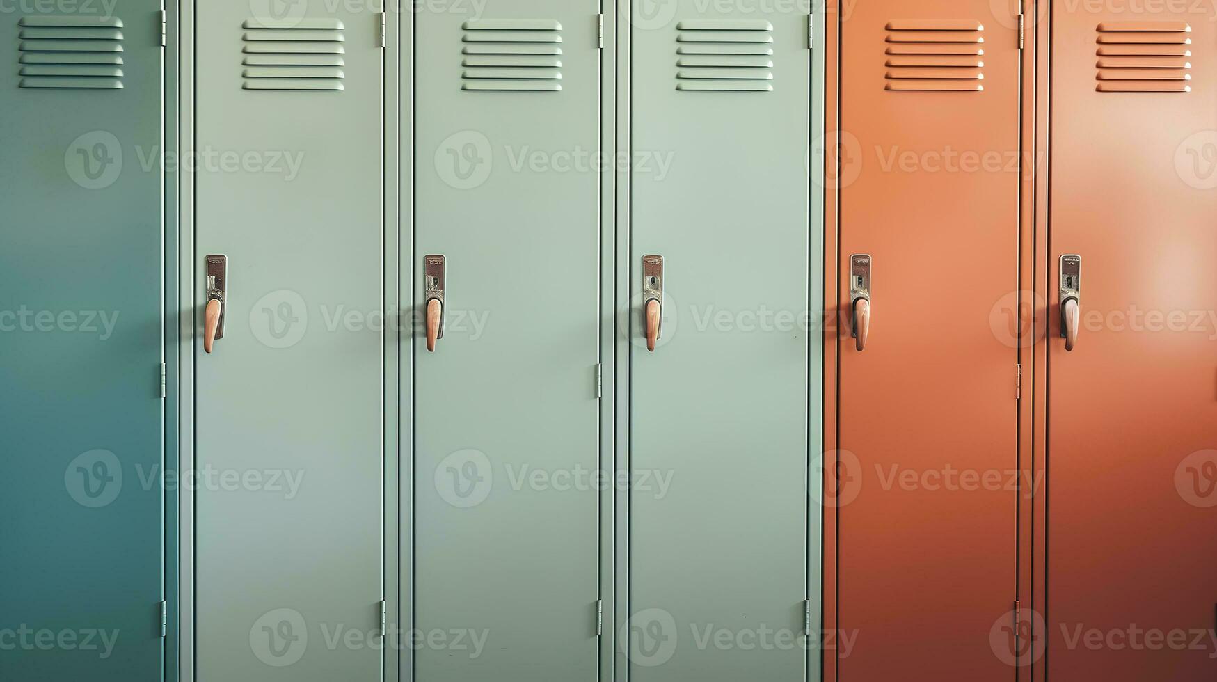 ai generado generativo ai, fila de alto colegio casilleros en el pasillo, armario habitación foto