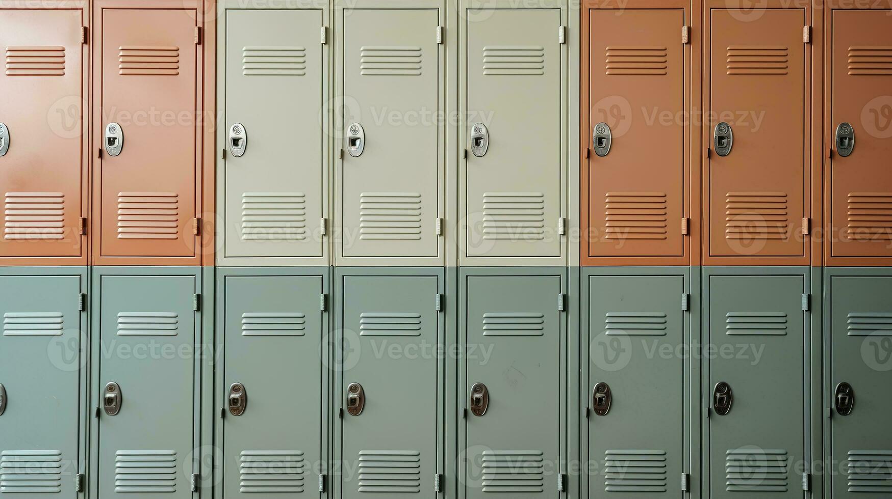 ai generado generativo ai, fila de alto colegio casilleros en el pasillo, armario habitación foto