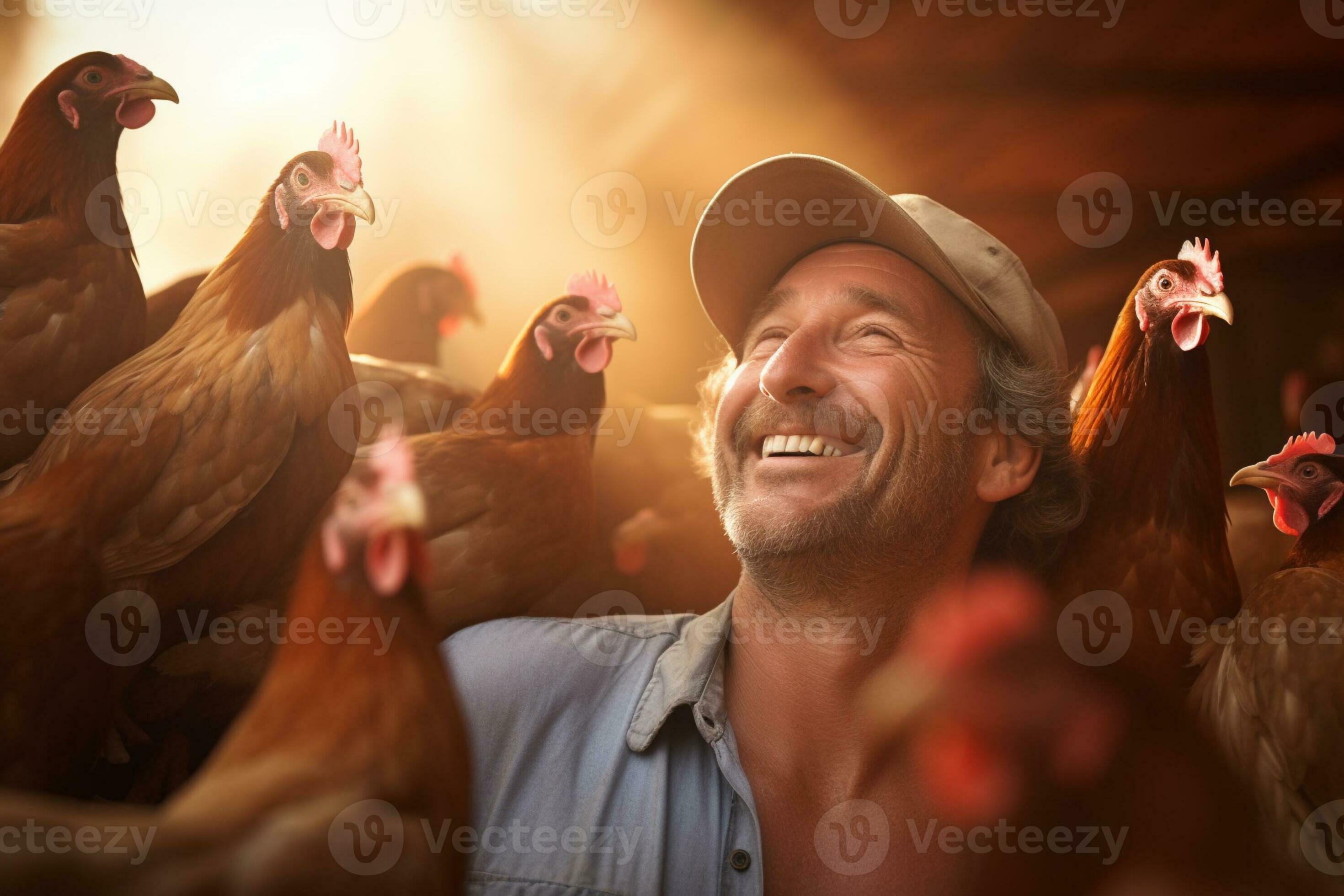 male farmer on chicken farm in the daytime with Generative AI 34704193