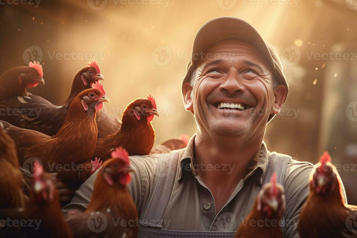 male farmer on chicken farm in the daytime with Generative AI photo