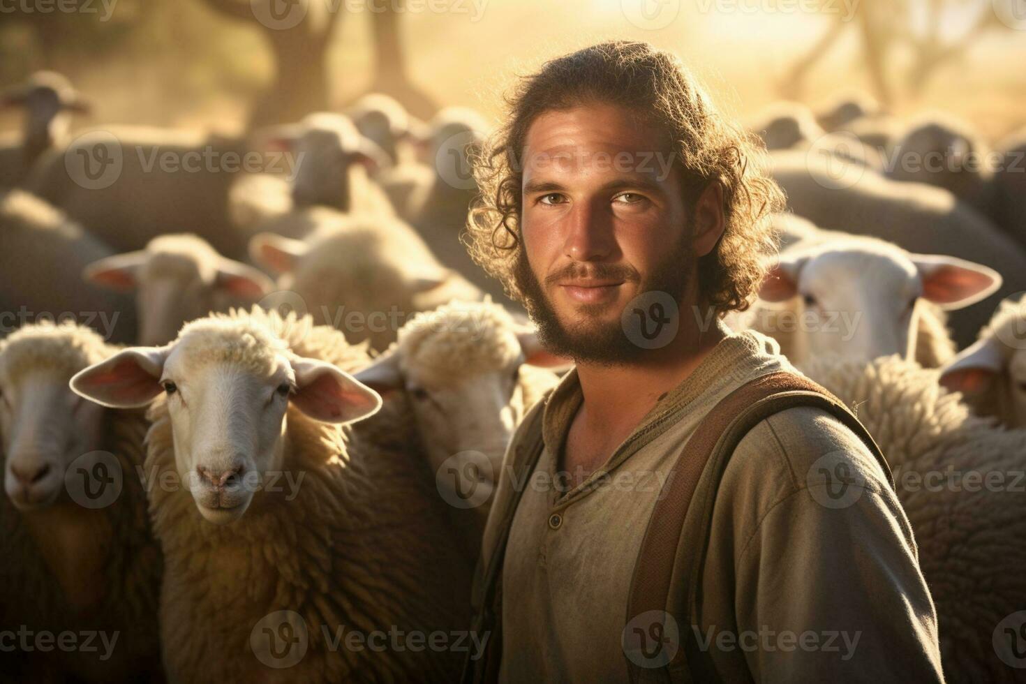 male farmer on sheep farm in the daytime with Generative AI photo