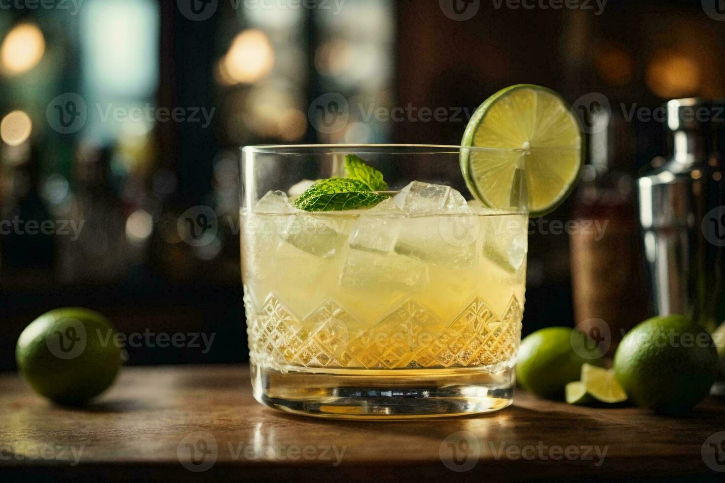Mojito summer refreshing cocktail with ice and mint, AI Generative photo