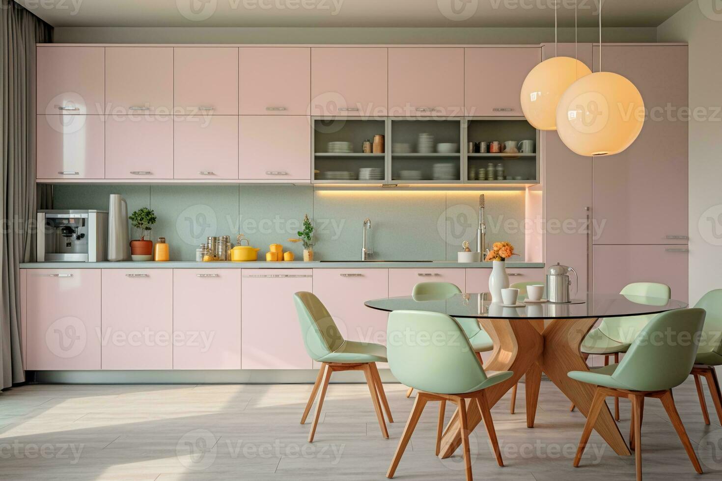 Modern kitchen interior design, AI Generative photo