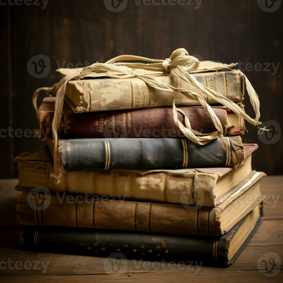 Close up view of Books on American Flag, AI Generative photo