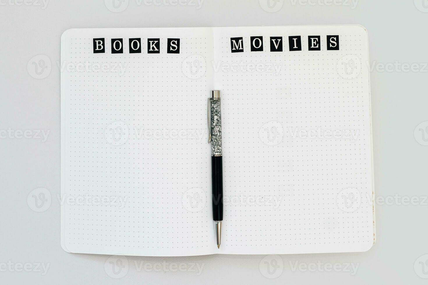 Filling in a diary, writing Books, Movies in a dot notebook photo