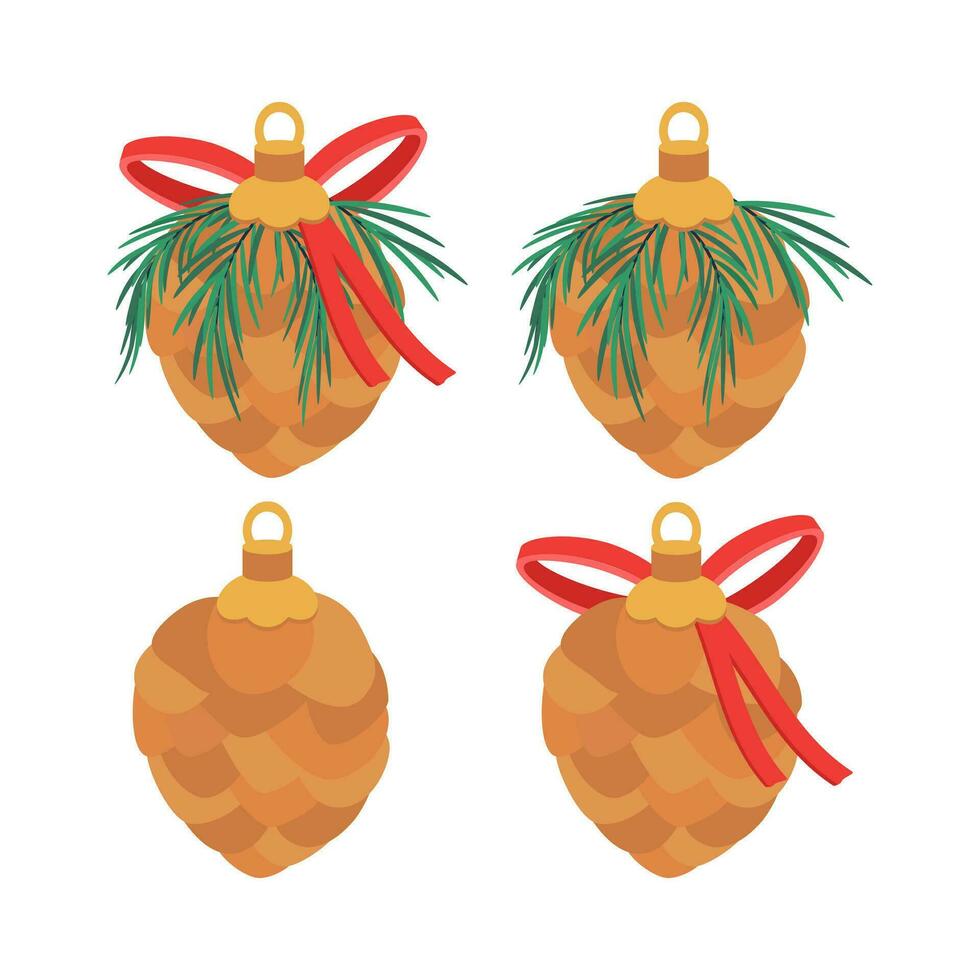 conjunto de Navidad juguete, ornamento para el árbol, pino cono. invierno fiesta elementos. vector