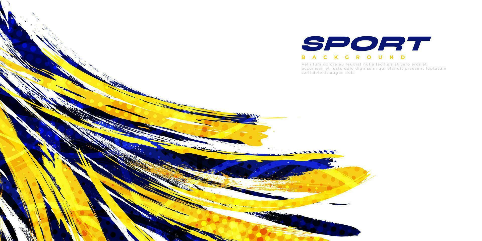 Abstract Blue and Yellow Brush Background with Halftone Effect. Sport Background. Brush Stroke Illustration. Scratch and Texture Elements For Design vector