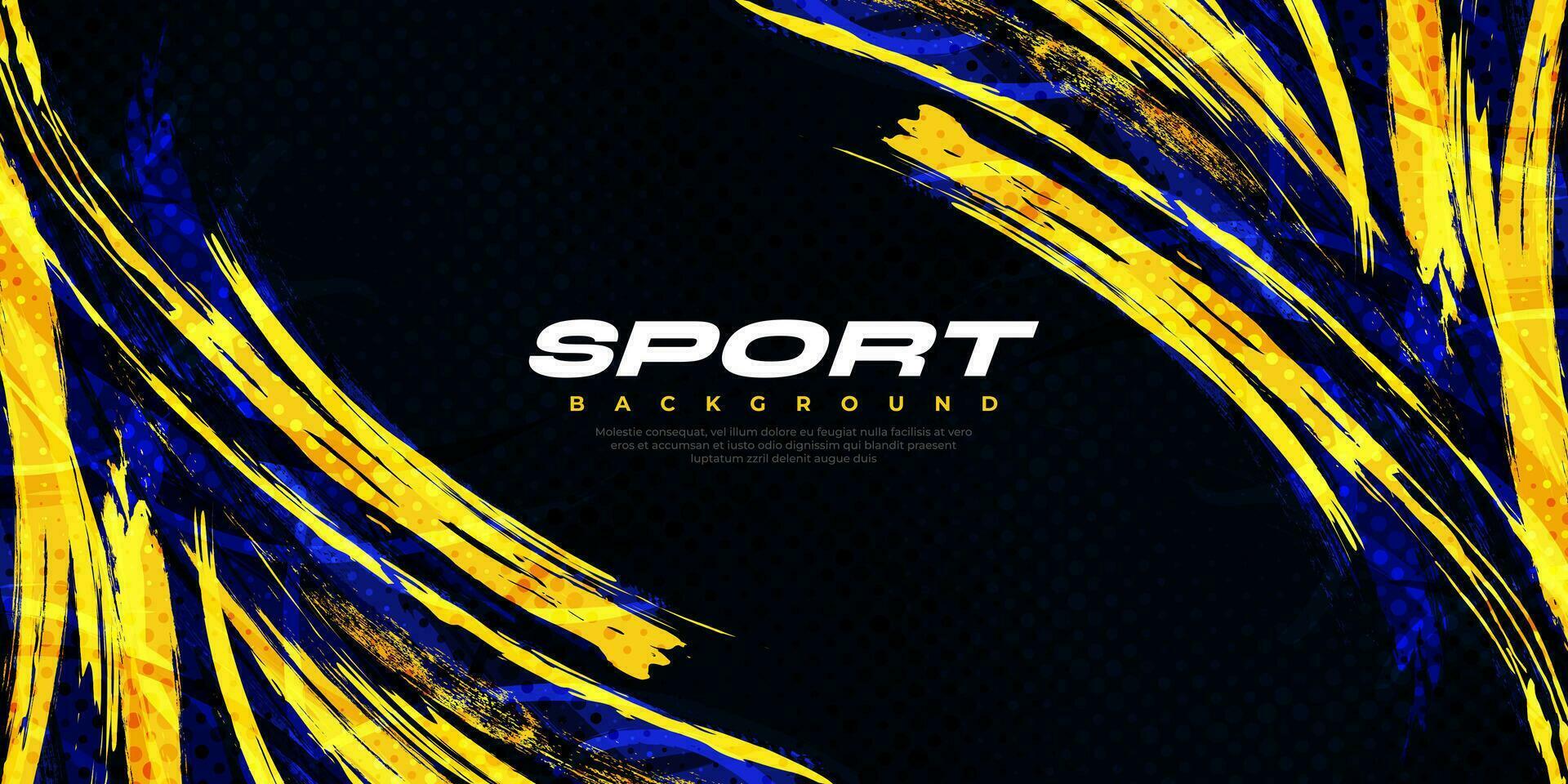 Abstract Blue and Yellow Brush Background with Halftone Effect. Sport Background. Brush Stroke Illustration. Scratch and Texture Elements For Design vector