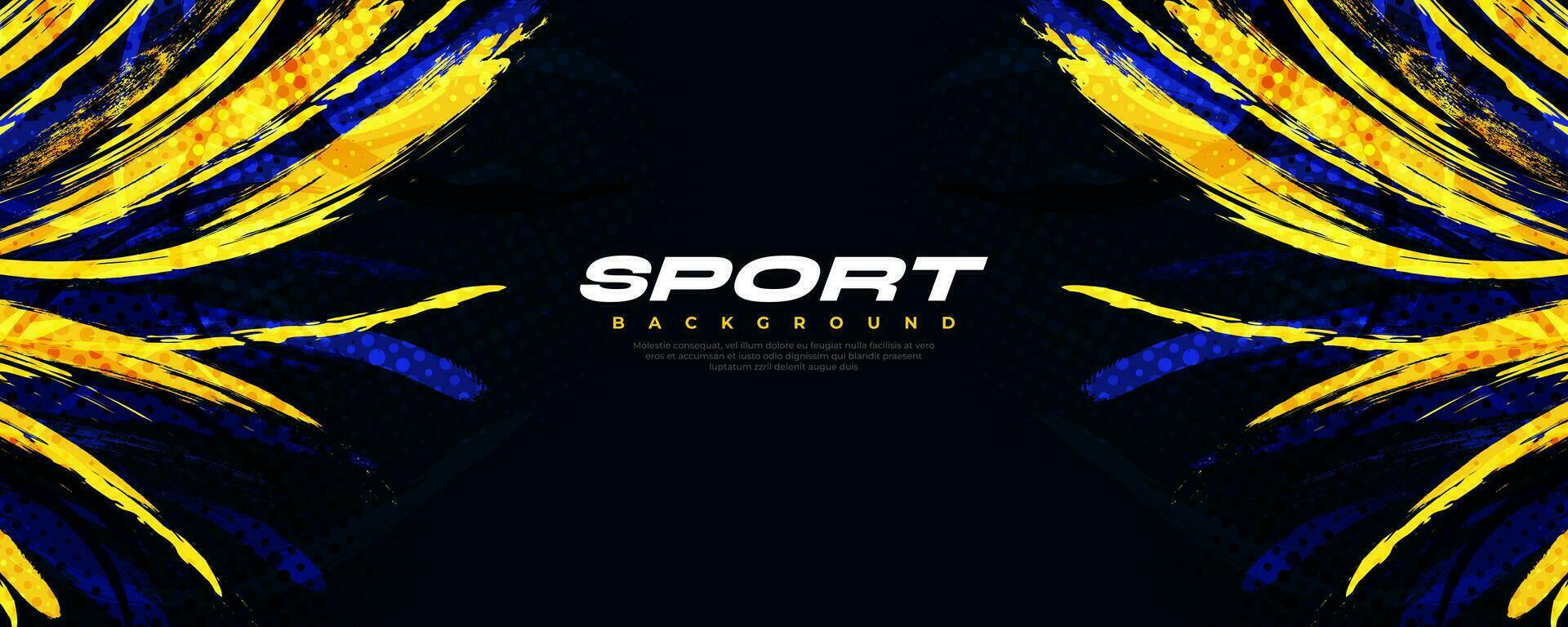 Abstract Blue and Yellow Brush Background with Halftone Effect. Sport Background. Brush Stroke Illustration. Scratch and Texture Elements For Design vector