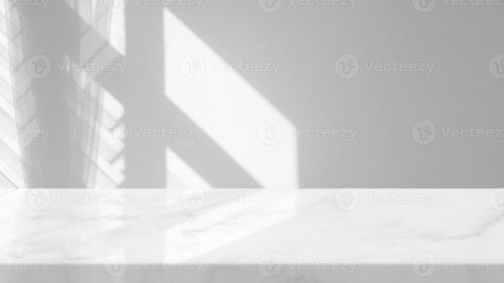 Minimal Marble Table with Light Shining Through Window and Curtain to the White Concrete Wall, Suitable for Product Presentation Backdrop, Display, and Mock up. photo