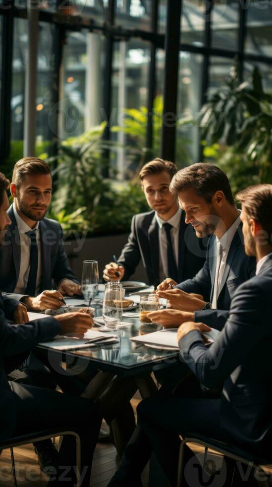 ai generado joven hombre saltando con vegetales volador alrededor él en un azul vertical antecedentes. foto