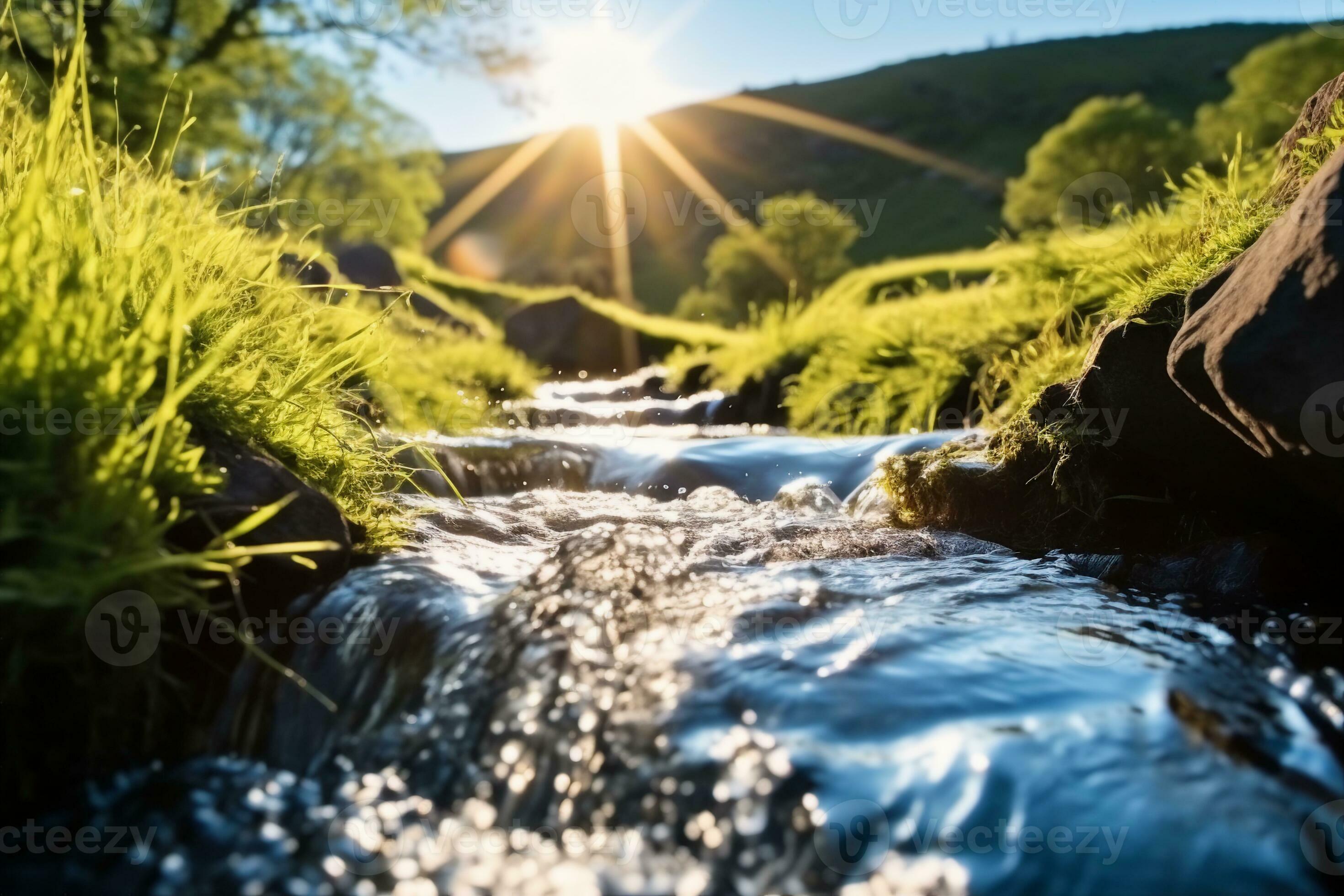 ai-generated-spring-background-stream-of-water-in-the-forest