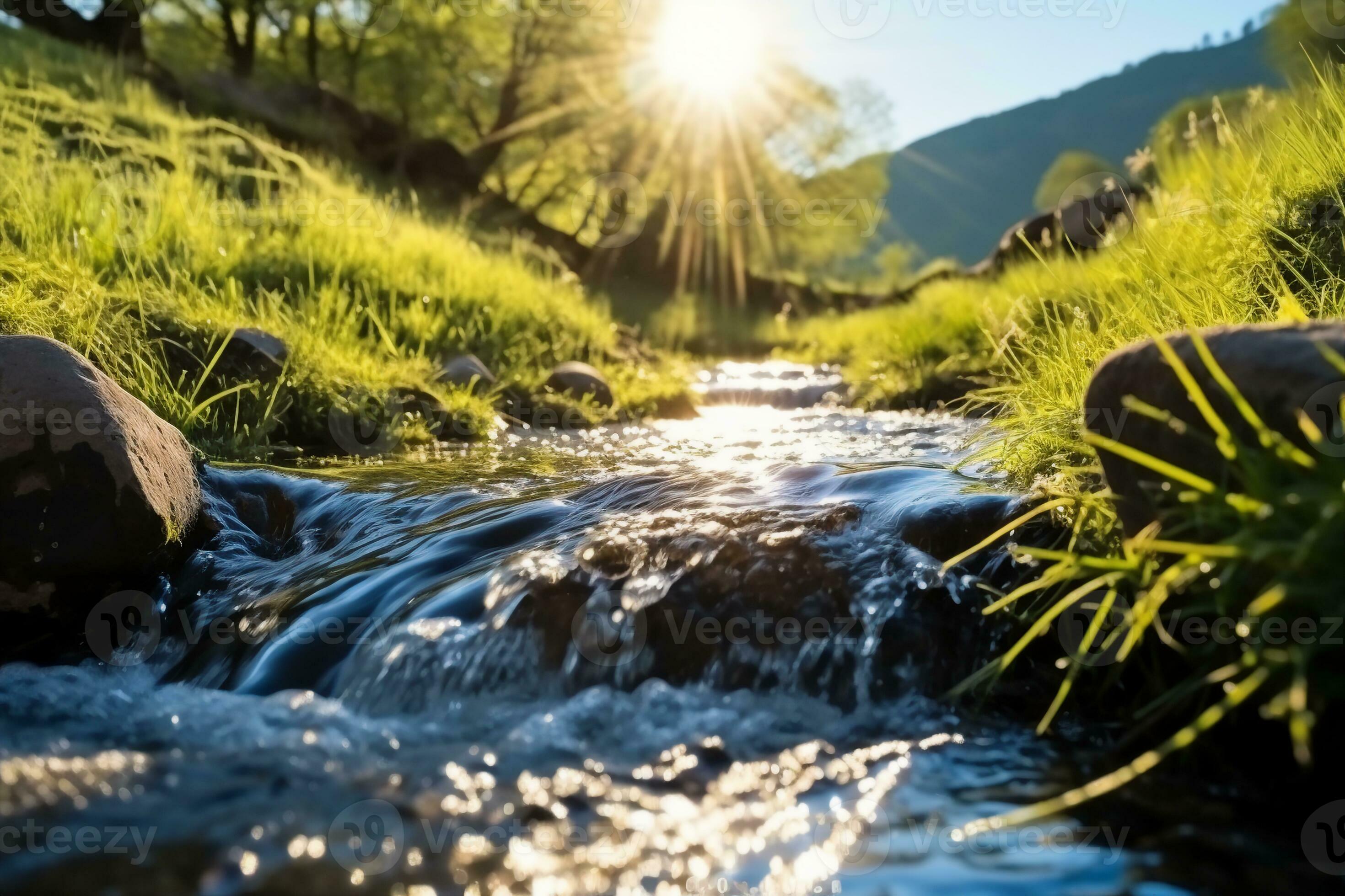 ai-generated-spring-background-stream-of-water-in-the-forest