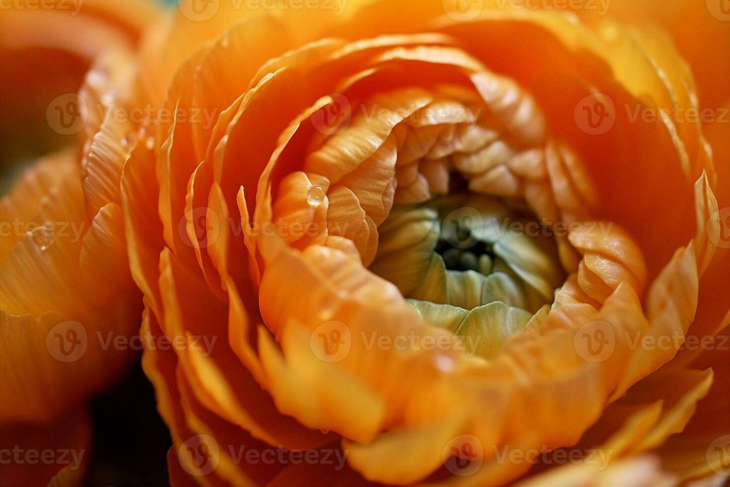 AI generated Beautiful background with close up view to ranunculus flower head. generative ai. photo