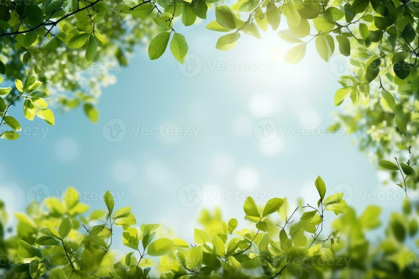 Spring background with green leaves. generative ai. photo