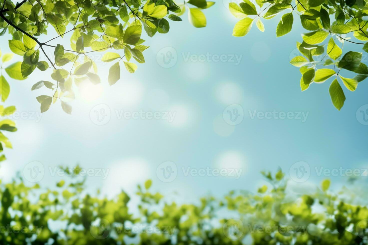 Spring background with green leaves. generative ai. photo