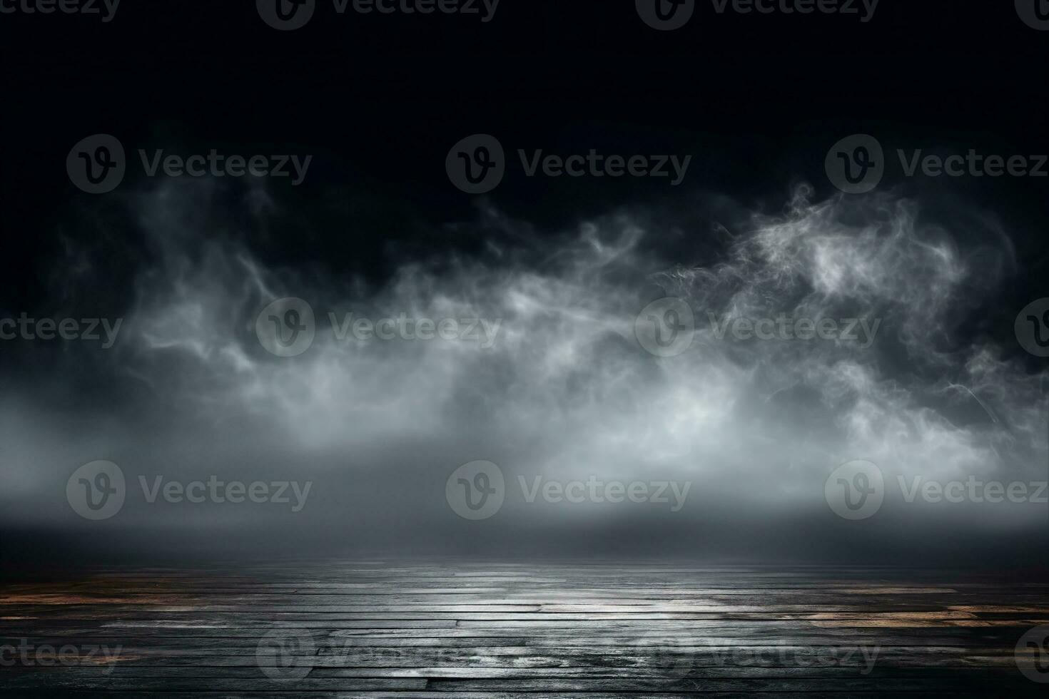 Fog In Darkness, Smoke And Mist On Wooden Table, Abstract And Defocused Halloween Backdrop. generative ai. photo