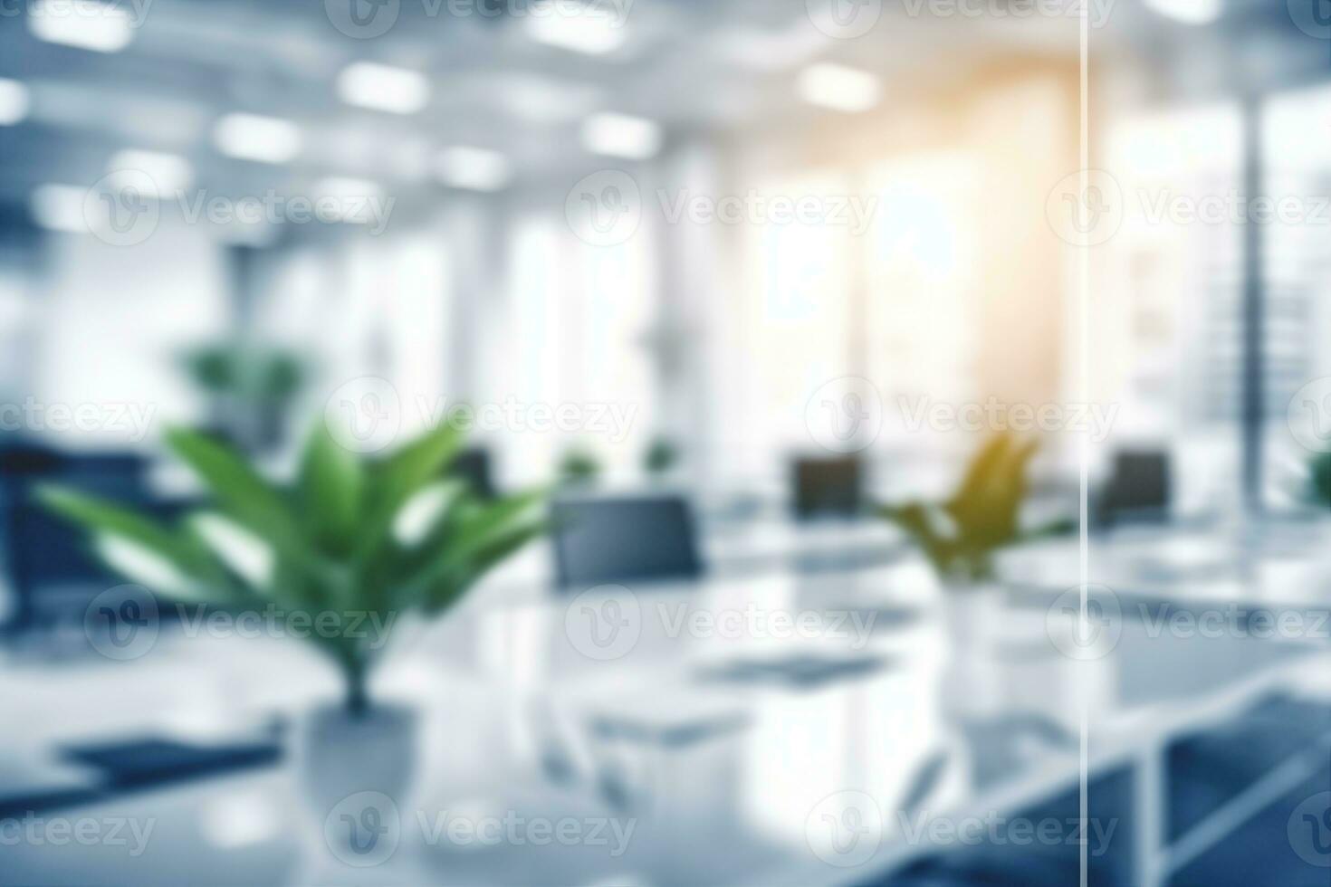 Blurred empty open space office. Abstract light bokeh at office interior background for design.generative ai. photo