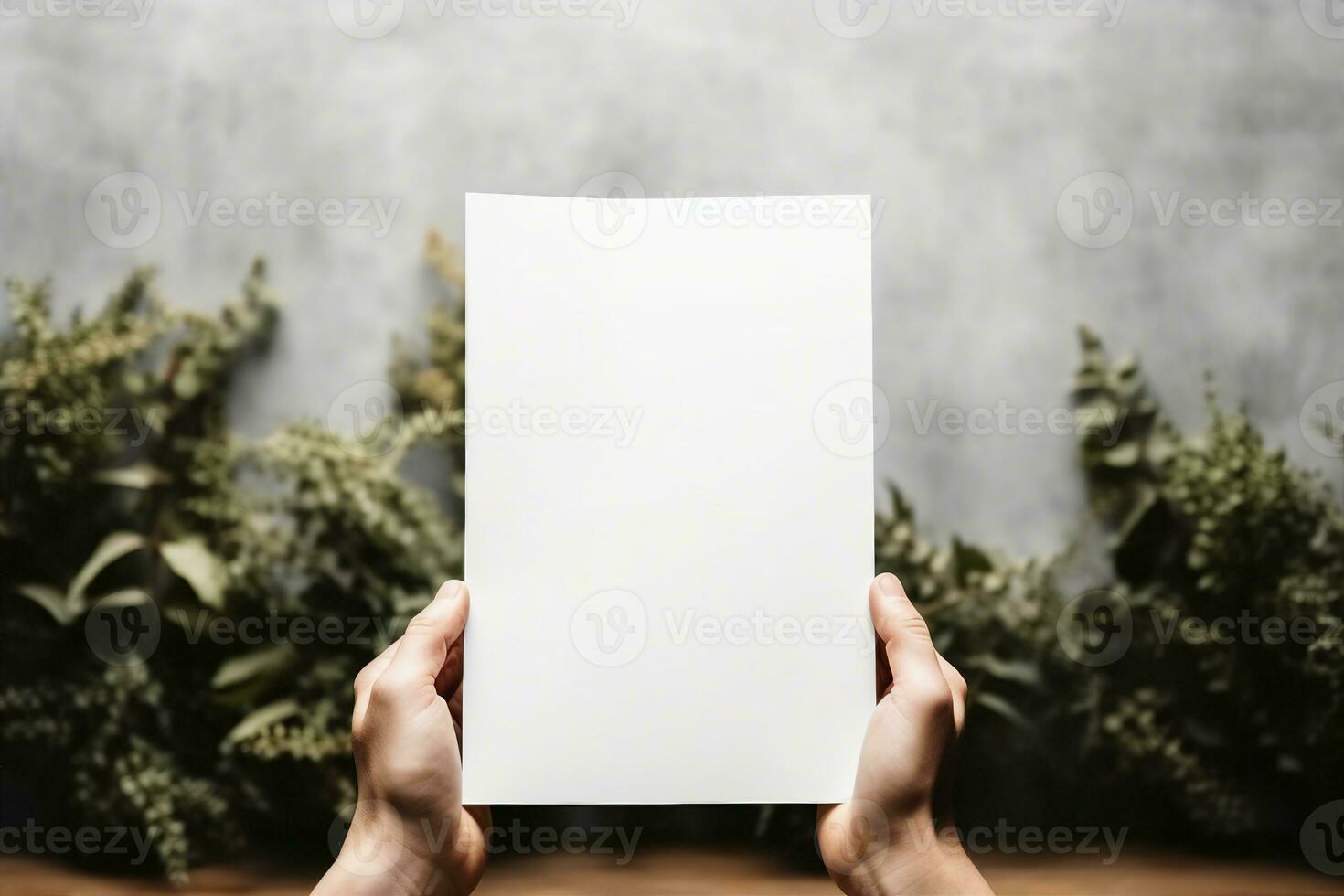 Hand holding white blank paper sheet mockup, isolated. Arm in shirt hold clear brochure template mock up. Leaflet document surface design. Simple pure print display show. generative ai. photo
