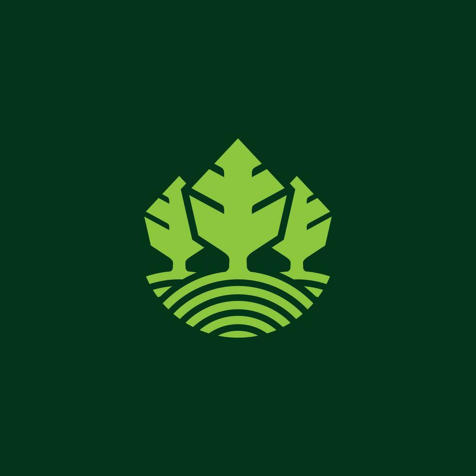 Green organic abstract triple Tree logo icon symbol vector