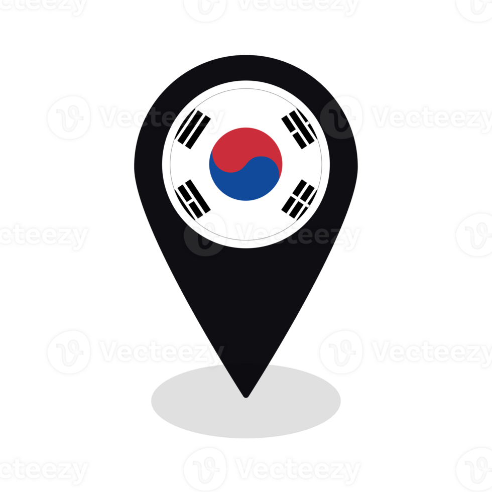 Flag of South Korea flag on map pinpoint icon isolated black color png