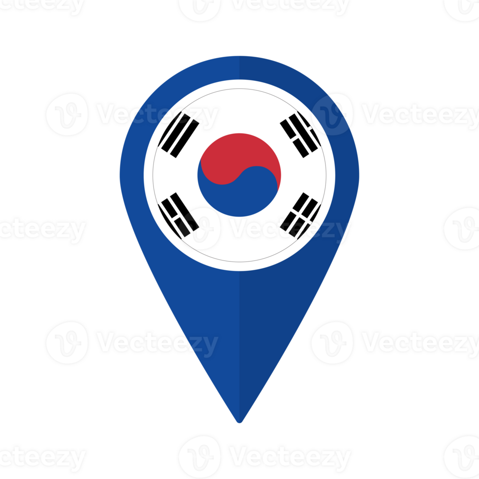 Flag of South Korea flag on map pinpoint icon isolated blue color png