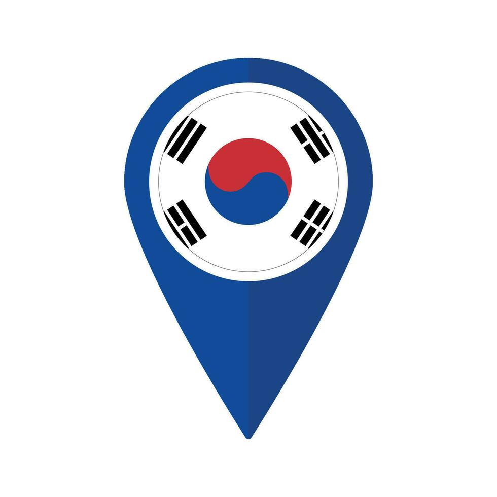 bandera de sur Corea bandera en mapa determinar con precisión icono aislado azul color vector