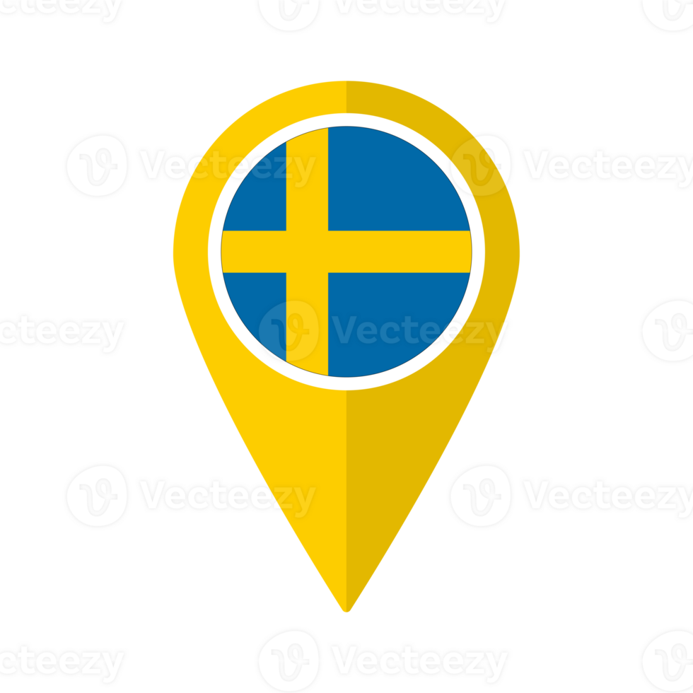 Flag of Sweden flag on map pinpoint icon isolated yellow color png
