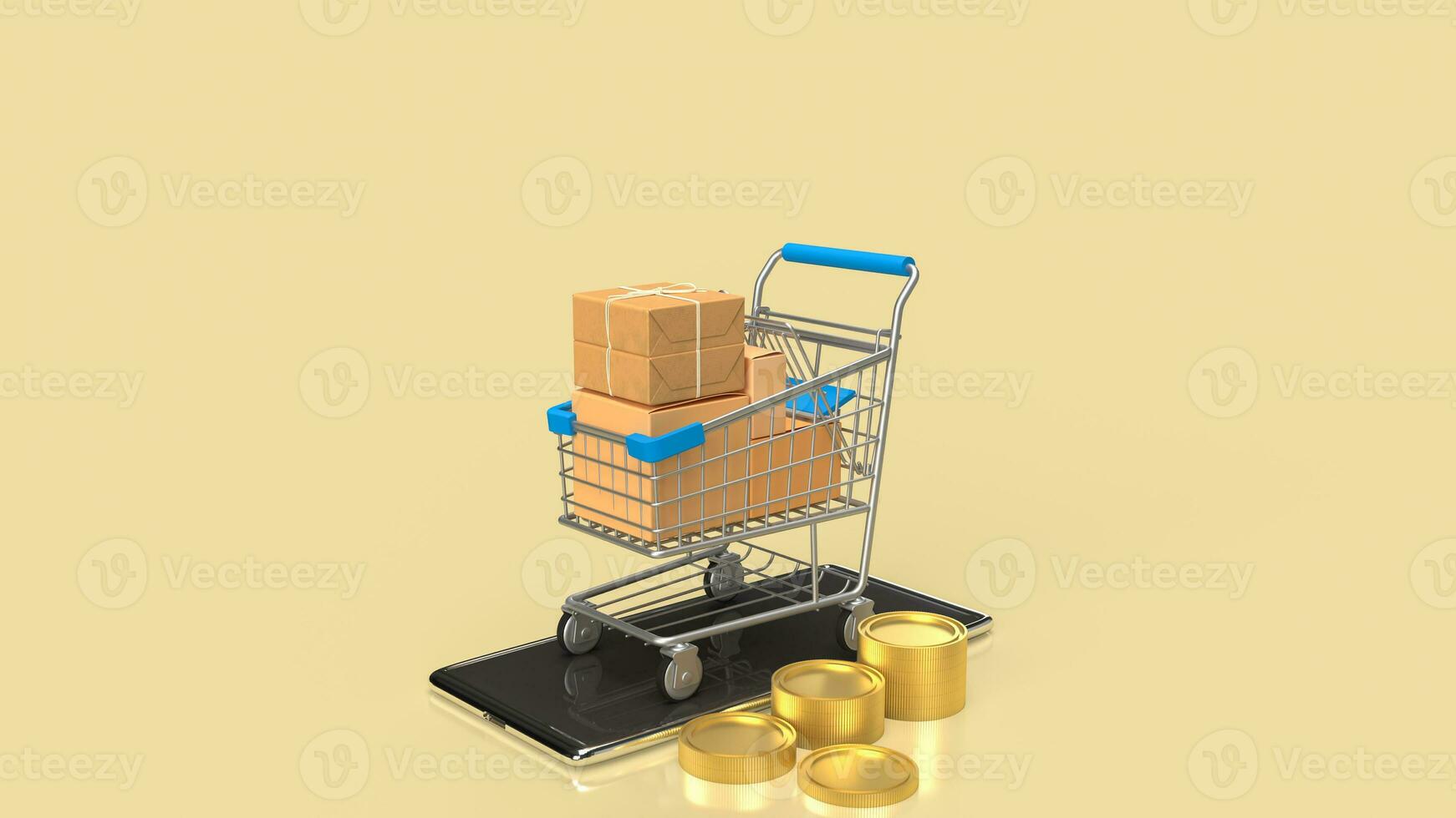 The trolley and mobile for shopping online concept 3d rendering. photo