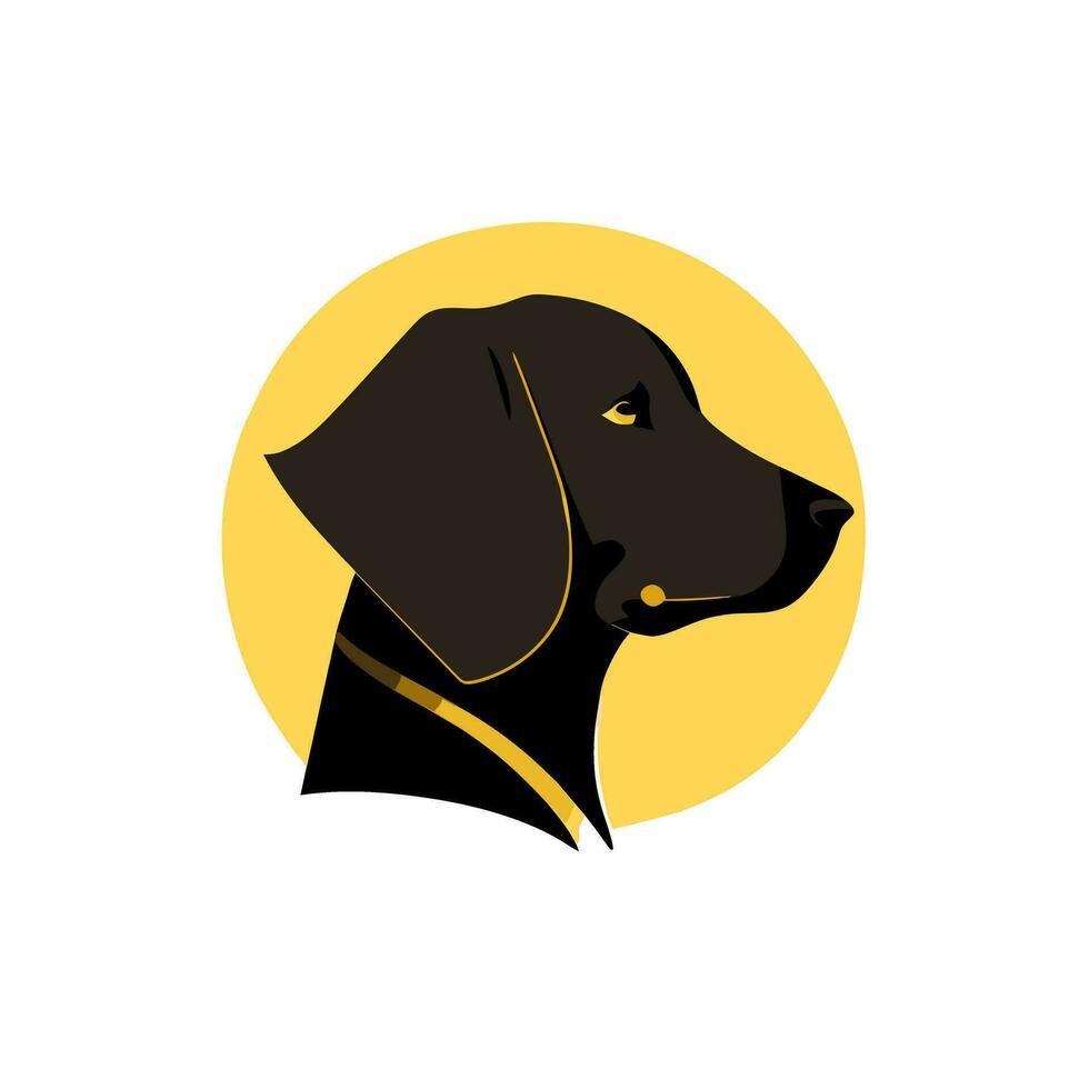 perro silueta icono. vector ilustración aislado en blanco antecedentes. cabeza de el perro en amarillo redondo antecedentes.